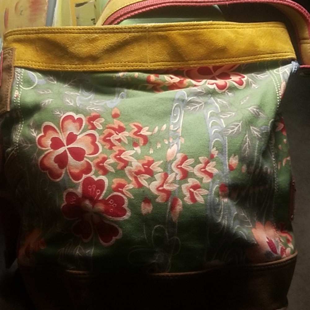 Lucky Brand floral canvas with suede zip bag